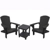 Image of Two graphite Keter Adirondack chairs with a matching side table on a white background