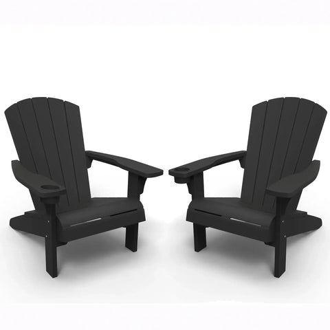 Two graphite Adirondack chairs on a white background