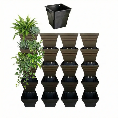 Set of wallgarden multi hang planters with plants on a white background