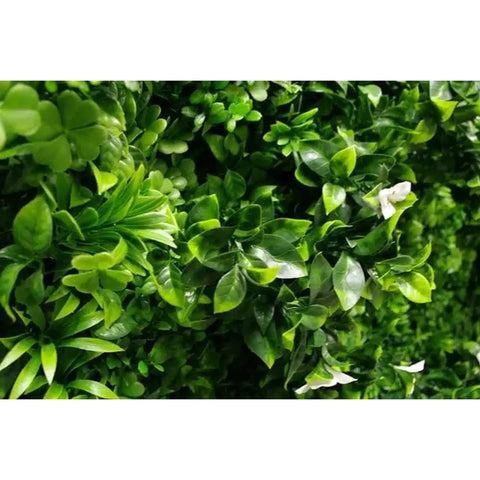 Close up image of the foliages on the Artificial White Oasis Vertical Garden 1m x 1m Plant Wall Screening Panel UV Protected