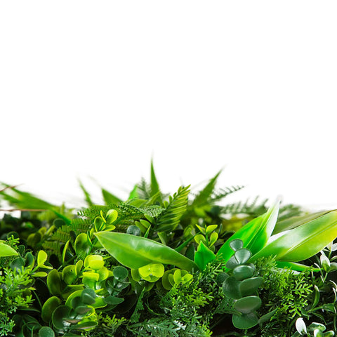 Close up image of the leaves and foliages on the Wild Tropics Artificial Vertical Garden Panel
