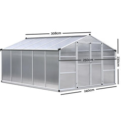 3.1m x 2.5m Polycarbonate Aluminium Greenhouse