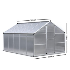 3m x 2.5m Polycarbonate Aluminium Greenhouse