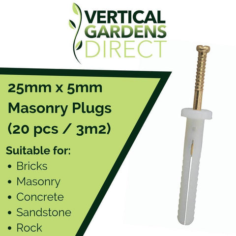 5mm x 25mm Nylon Masonry Plug For Brick/Masonry Surfaces - 20 pcs / 3m²
