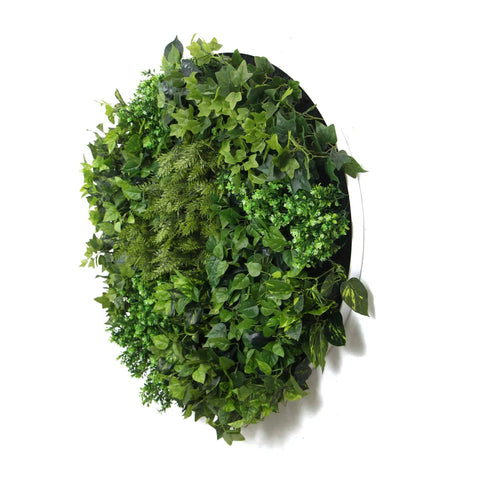 Artificial Green Wall Disc Art 100cm Mixed Green Fern - White