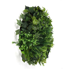 Artificial Green Wall Disc Art 60cm Mixed Green Fern & Ivy - White