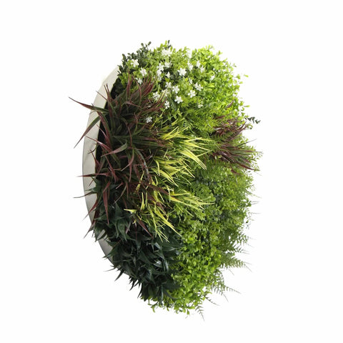 Artificial Green Wall Disc Art 80cm Green Field UV Resistant - White