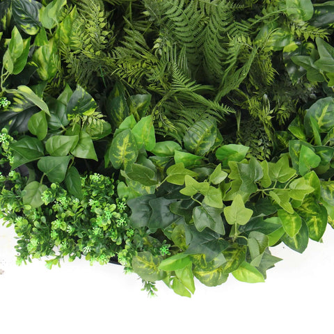 Artificial Green Wall Disc Art 80cm Mixed Green Fern & Ivy - Black