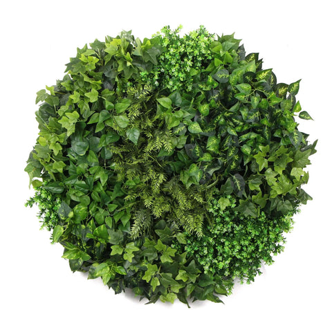 Artificial Green Wall Disc Art 90cm Mixed Green Fern - Black