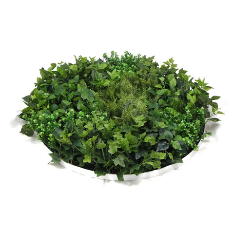 Artificial Green Wall Disc Art 90cm Mixed Green Fern - White