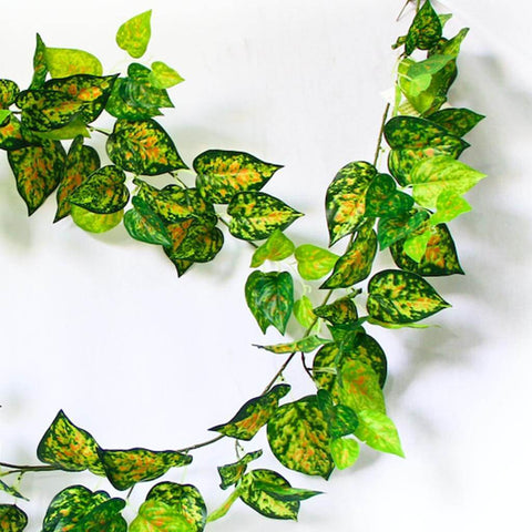artificial pothos garland Artificial Hanging Garland Mixed Yellow and Red Pothos 190cm – Vertical Gardens Direct