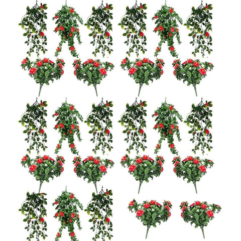 Artificial Red Rose Plant Foliage Variety Pack, UV Stabilised