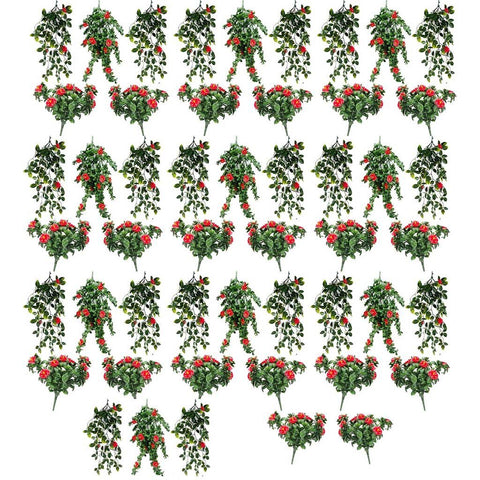 Artificial Red Rose Plant Foliage Variety Pack, UV Stabilised