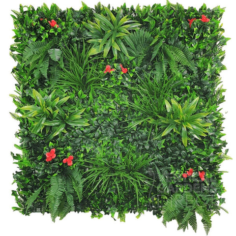 Artificial Red Tropics Vertical Garden Panel 1m x 1m UV Stabilised