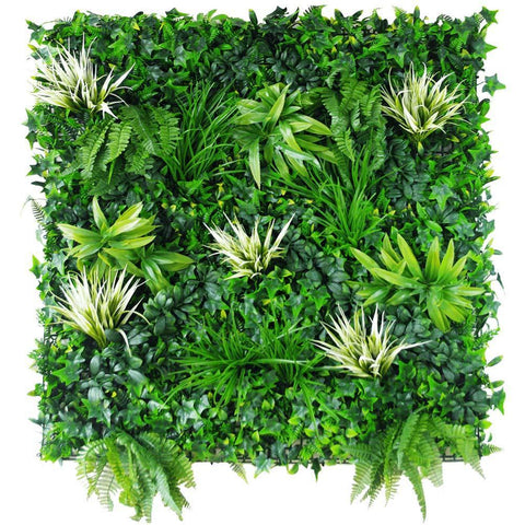 Artificial White Grass & Fern Vertical Garden 1m x 1m UV Stabilised