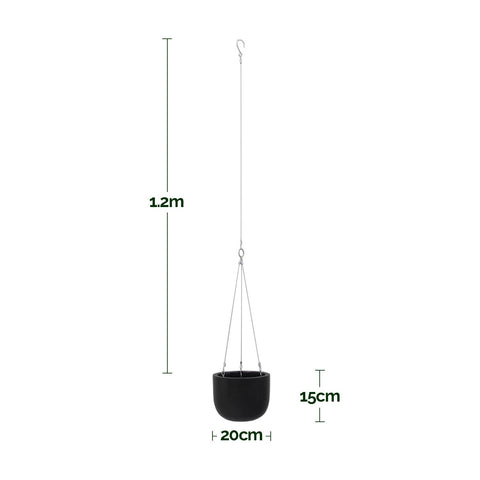 Balcony Lite 20cm Black Hanging Stone Pot With 1.2m Stainless Wire