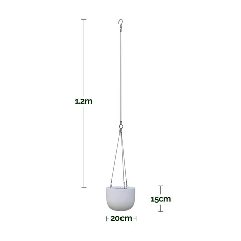 Balcony Lite 20cm White Hanging Stone Pot With 1.2m Stainless Wire