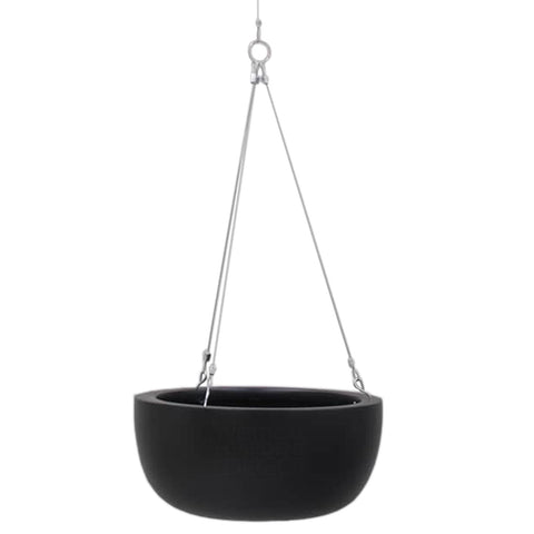 Balcony Lite 30cm Black Hanging Stone Bowl With 1.2m Stainless Wire