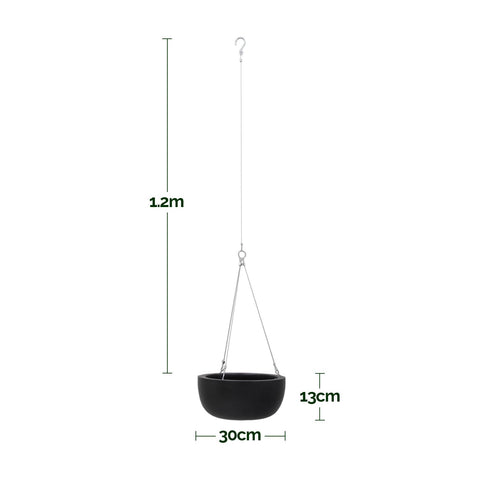 Balcony Lite 30cm Black Hanging Stone Bowl With 1.2m Stainless Wire