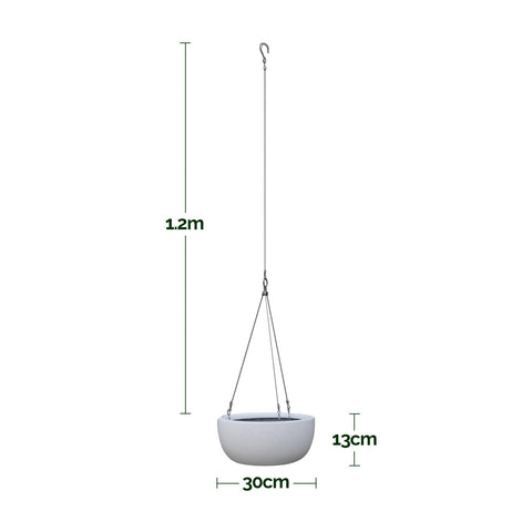 Balcony Lite 30cm White Hanging Stone Bowl With 1.2m Stainless Wire