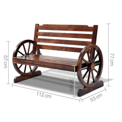 Gardeon 2 Person Wooden Wagon Wheel Bench Seat - Dark Grain