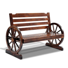 Gardeon 2 Person Wooden Wagon Wheel Bench Seat - Dark Grain