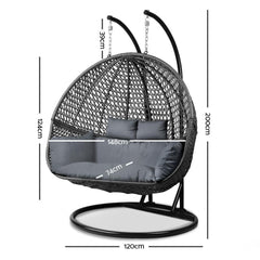 Gardeon Outdoor Double Hanging Egg Chair Swing - Black