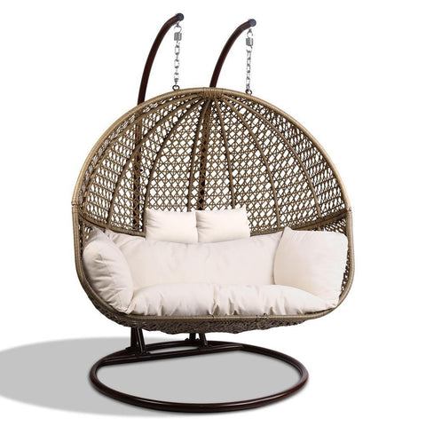 Gardeon Outdoor Double Hanging Egg Chair Swing - Brown