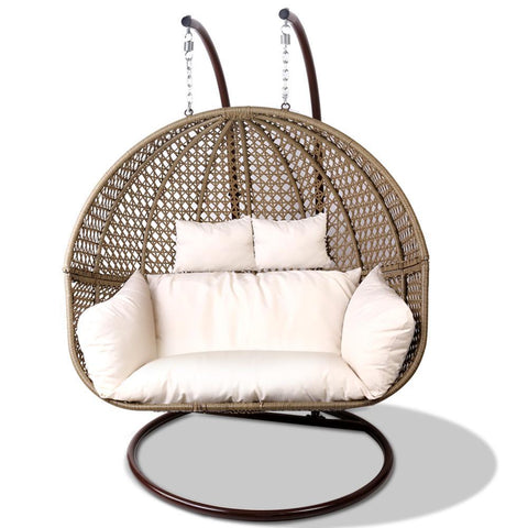 Gardeon Outdoor Double Hanging Egg Chair Swing - Brown