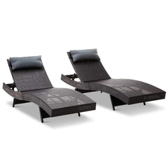 Gardeon Outdoor Wicker Sun Lounges Set of 2 - Black