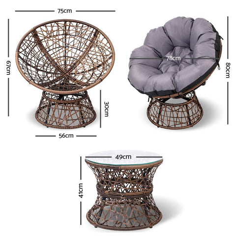 Gardeon Papasan Wicker Chair and Side Table Set
