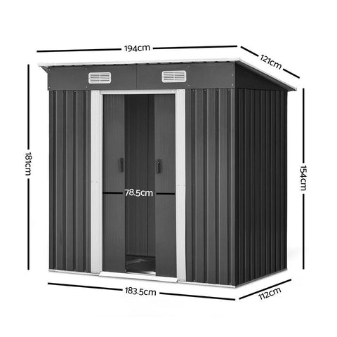 Giantz 1.94 x 1.21m metal Base Garded Shed - Grey