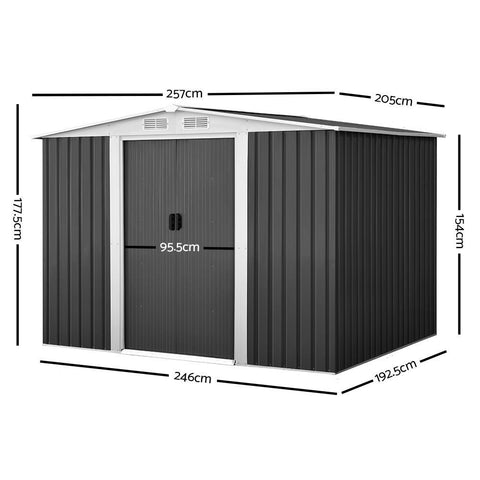 Giantz 2.05 x 2.57m Steel Garden Shed with Roof - Grey