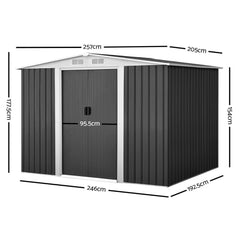 Giantz 2.05 x 2.57m Steel Garden Shed with Roof - Grey