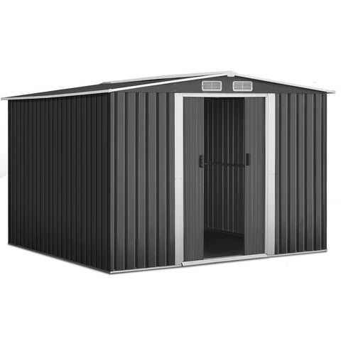 Giantz 2.57 x 2.57m Steel Base Garden Shed - Grey
