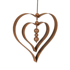 Hanging Heart Orb Rusted Metal Garden Sculpture - 62cm