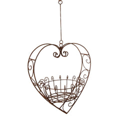Hanging Heart Rusted Wire Planter - 51cm