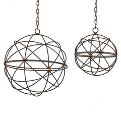Hanging Rusted Steel Wire Ball - 20/30cm, Set of 2
