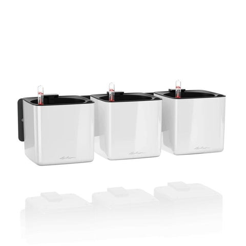 Lechuza Glossy CUBE Triple Wall Planter Kit