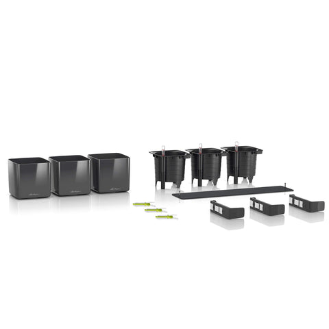 Lechuza Glossy CUBE Triple Wall Planter Kit