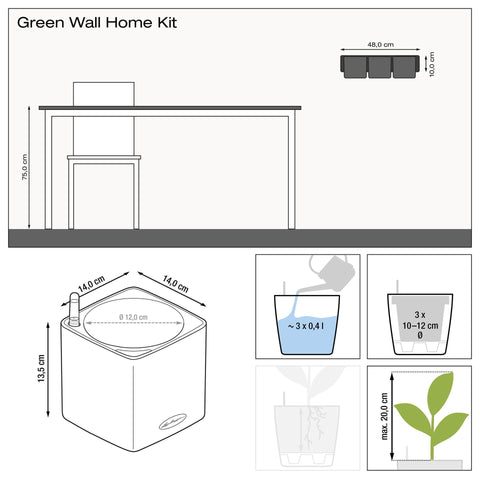 Lechuza Glossy CUBE Triple Wall Planter Kit