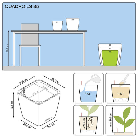 Lechuza Quadro LS 35 Self Watering Pot - 35cm