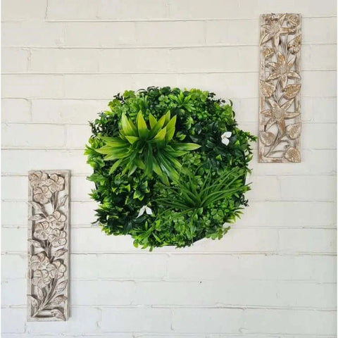 Slimline Flowering White Artificial Green Wall Disc UV Resistant 50cm - White