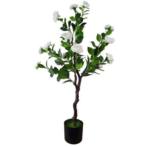 Artificial Camellia Tree Flowering Natural White 100cm